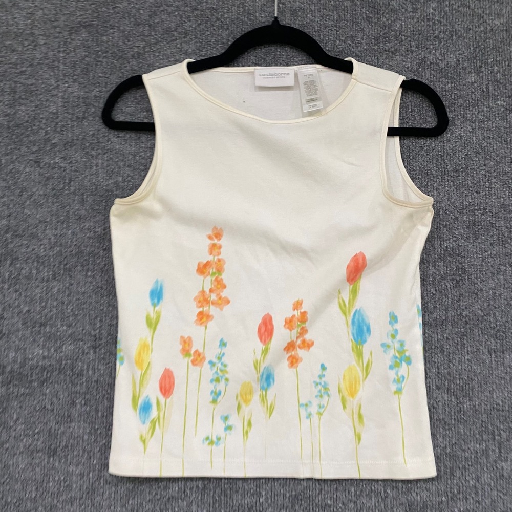 Liz Claiborne Lizsport Petite White Floral Cotton Tank Top LSPU3929 C047 P